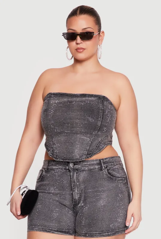 Plus Size Rhinestone Detail Lace Up Corset Top made by Daisy