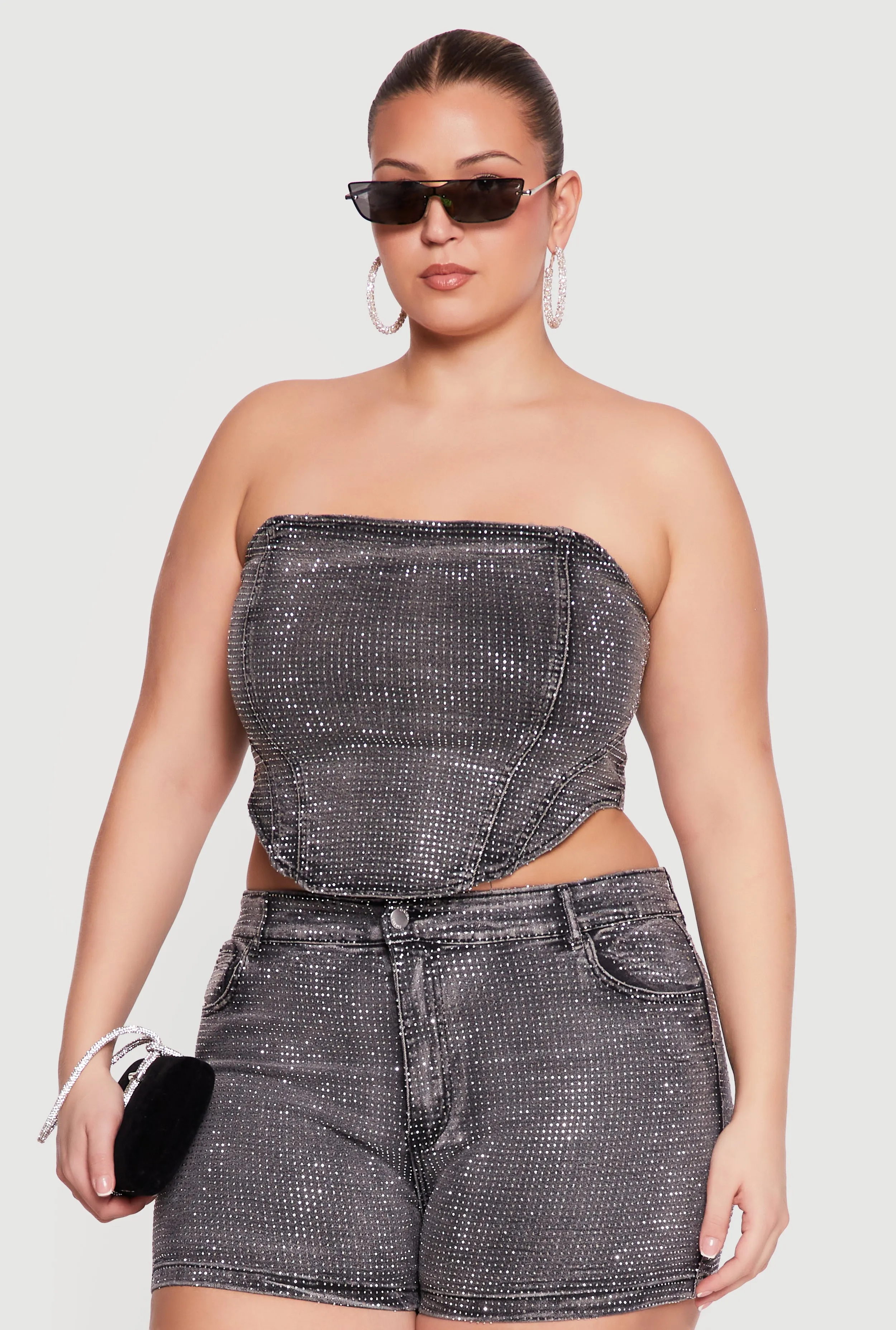 Plus Size Rhinestone Detail Lace Up Corset Top sold by Rainbow