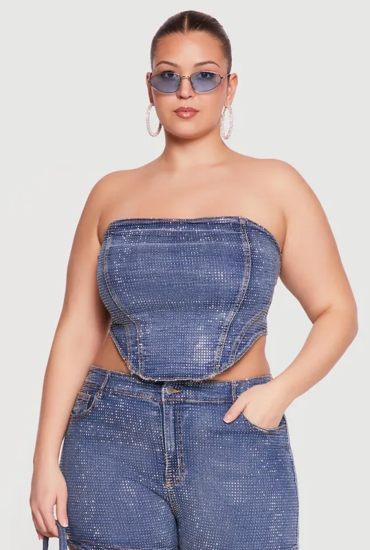 Plus Size Rhinestone Detail Lace Up Corset Top made by Daisy