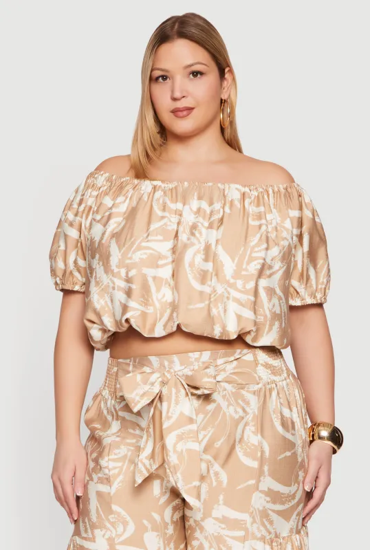 Plus Size Off The Shoulder Printed Pattern Crop Top made by Rainbow