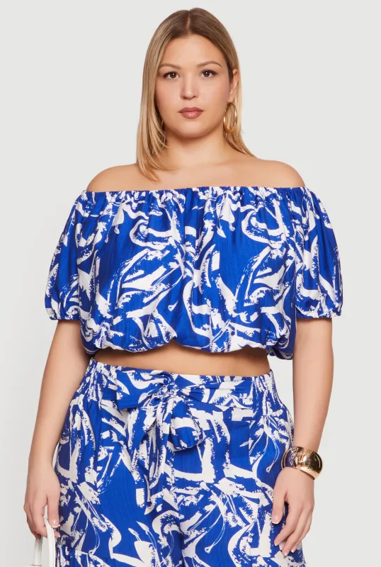 Plus Size Off The Shoulder Printed Pattern Crop Top made by Rainbow
