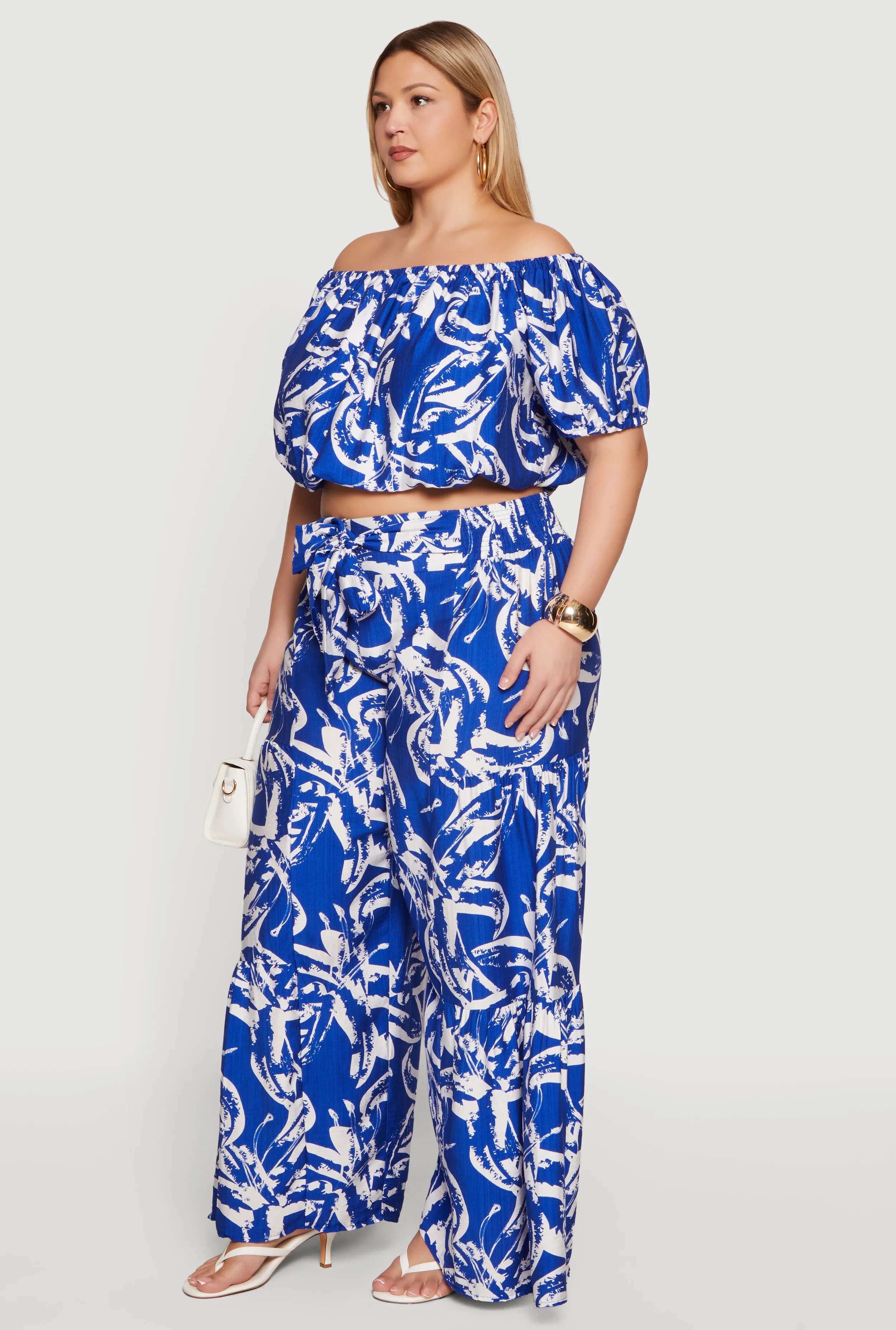 Plus Size Off The Shoulder Printed Pattern Crop Top sold by Rainbow product image thumbnail 3