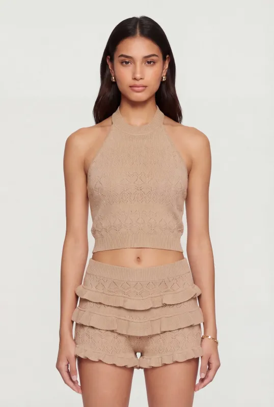 Pointelle Knit Halter Crop Top made by Almost Famous