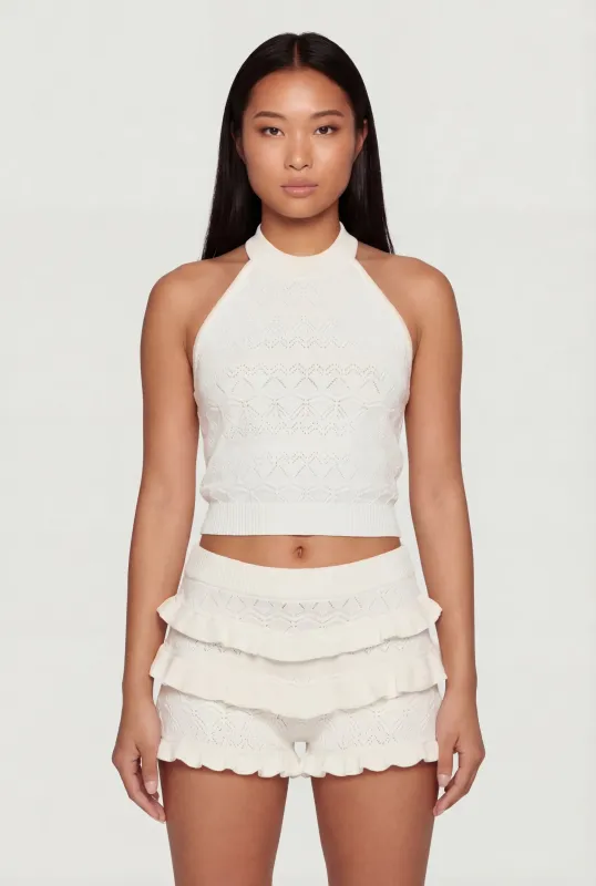 Pointelle Knit Halter Crop Top made by Almost Famous