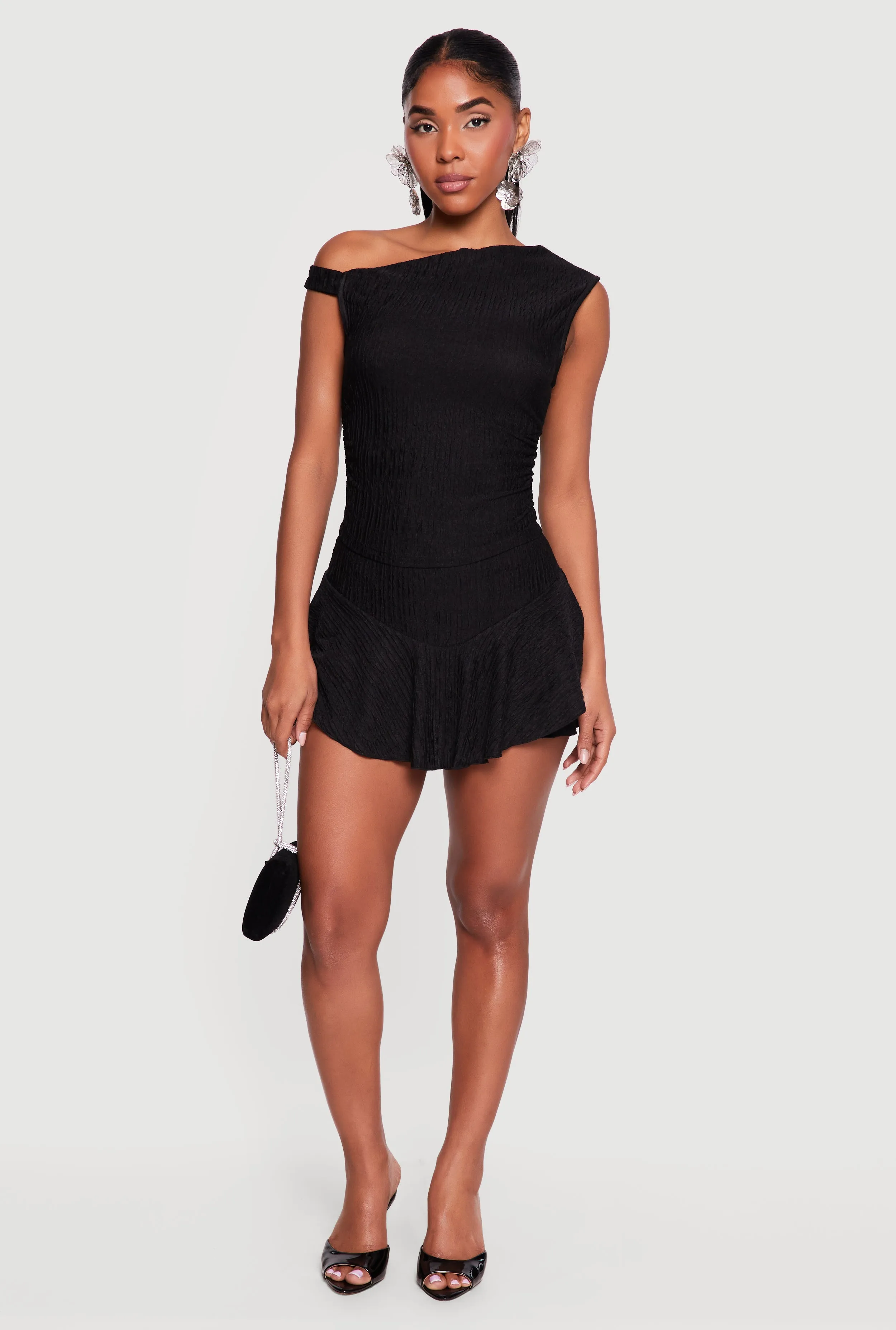 One Shoulder Side Ruched Textured Knit Crop Top sold by Rainbow product image thumbnail 2