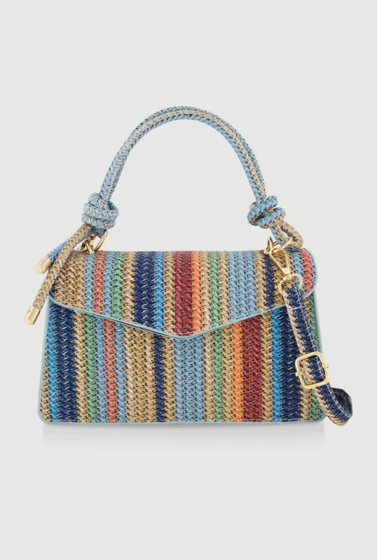 Striped Woven Envelope Handbag with Removable Strap made by Rainbow