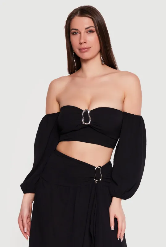 Balloon Sleeve Off The Shoulder Crop Top made by Rainbow