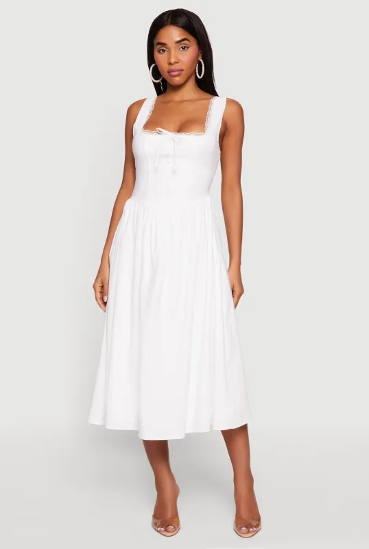 Lace Trim Lace Up Detail Midi Skater Dress made by iris