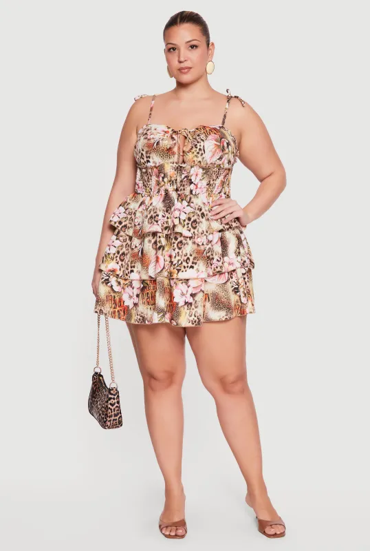 Plus Size Floral Animal Print Ruffle Tiered Mini Dress made by Rainbow