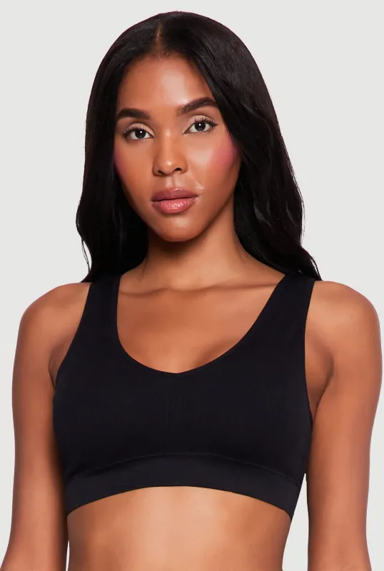 Solid Rib Knit Seamless Sports Bra made by Rainbow