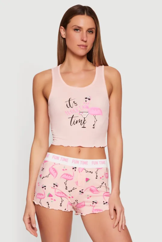 Flocktail Time Graphic Pajama Tank Top and Shorts made by Rainbow