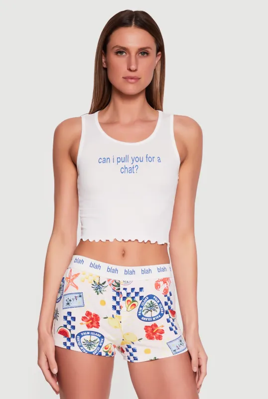 Pull You For A Chat Graphic Pajama Tank Top and Shorts made by Rainbow