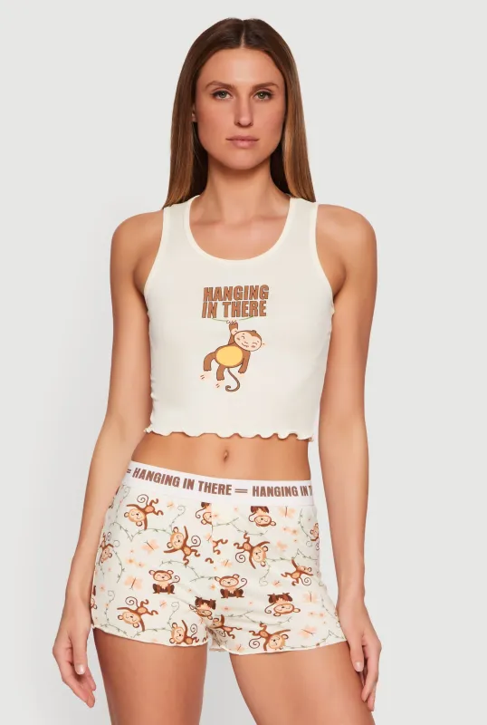 Hanging In There Graphic Pajama Tank Top and Shorts made by Rainbow