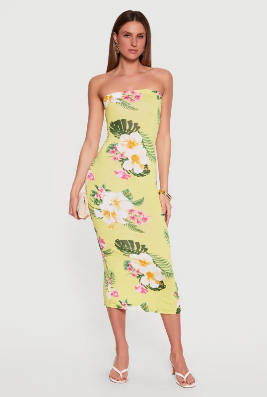 Floral Slit Back Tube Dress made by Rainbow