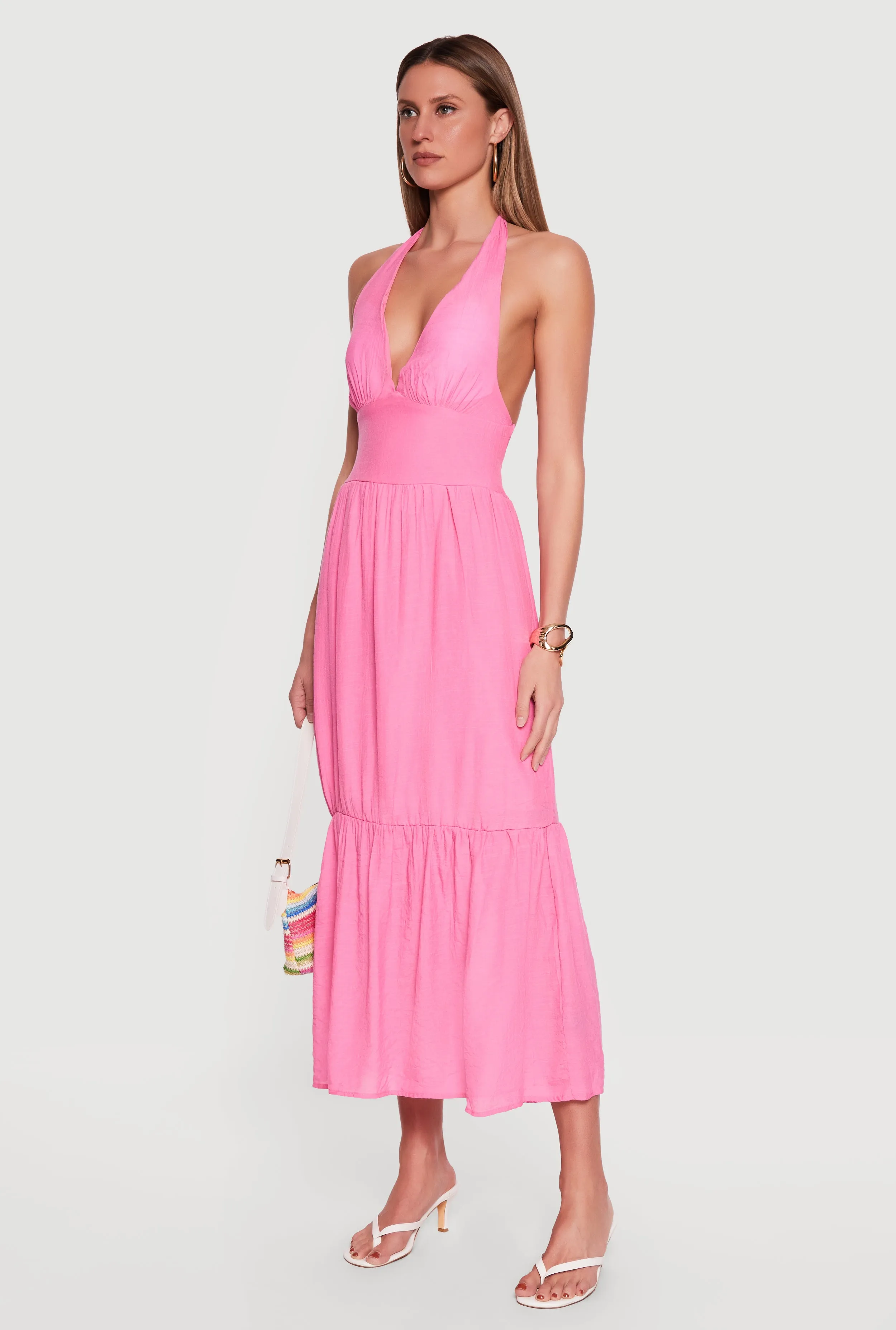 Plunge Tie Back Halter Neck Tiered Maxi Dress sold by Rainbow product image thumbnail 2