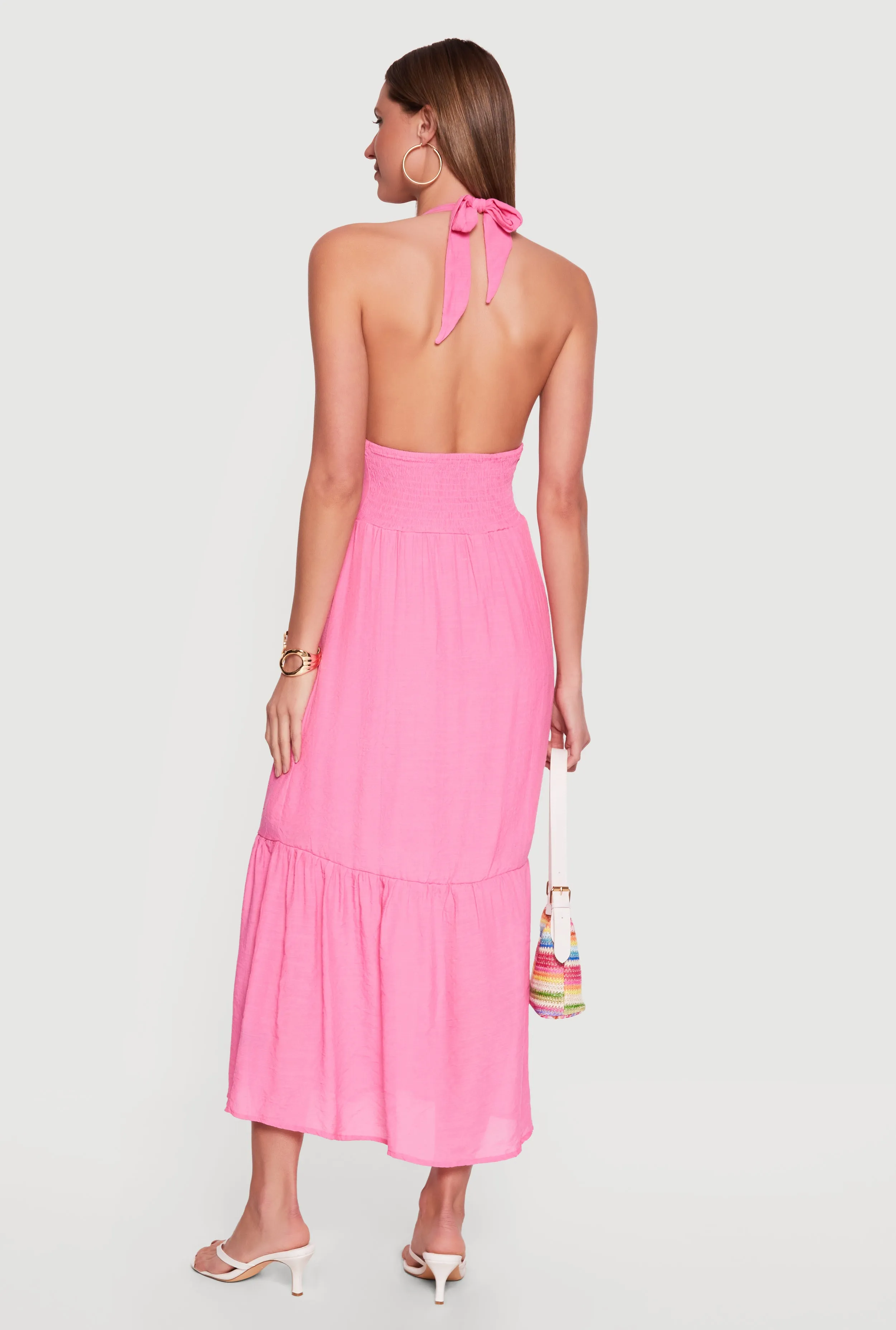 Plunge Tie Back Halter Neck Tiered Maxi Dress sold by Rainbow product image thumbnail 3