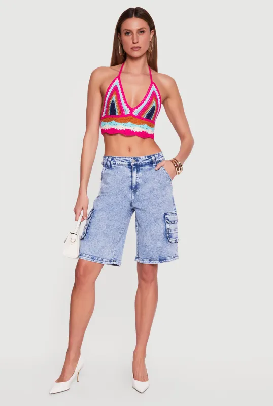 Acid Wash Cargo Pocket Denim Shorts made by Rainbow