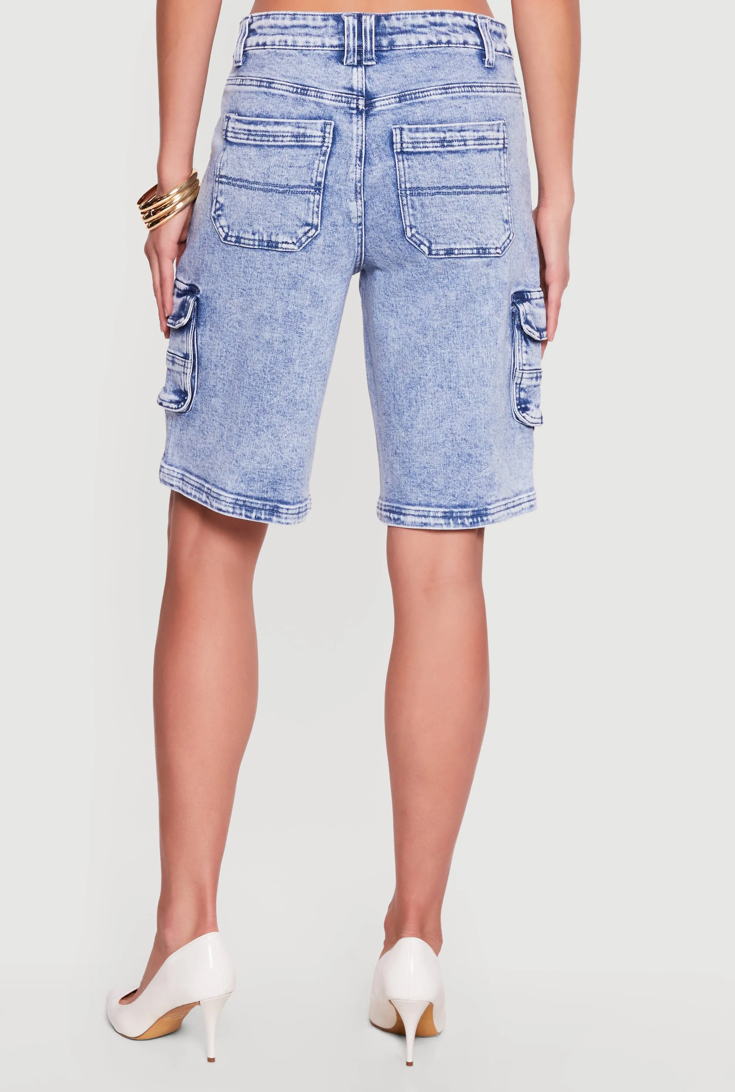 Acid Wash Cargo Pocket Denim Shorts sold by Rainbow product image thumbnail 5