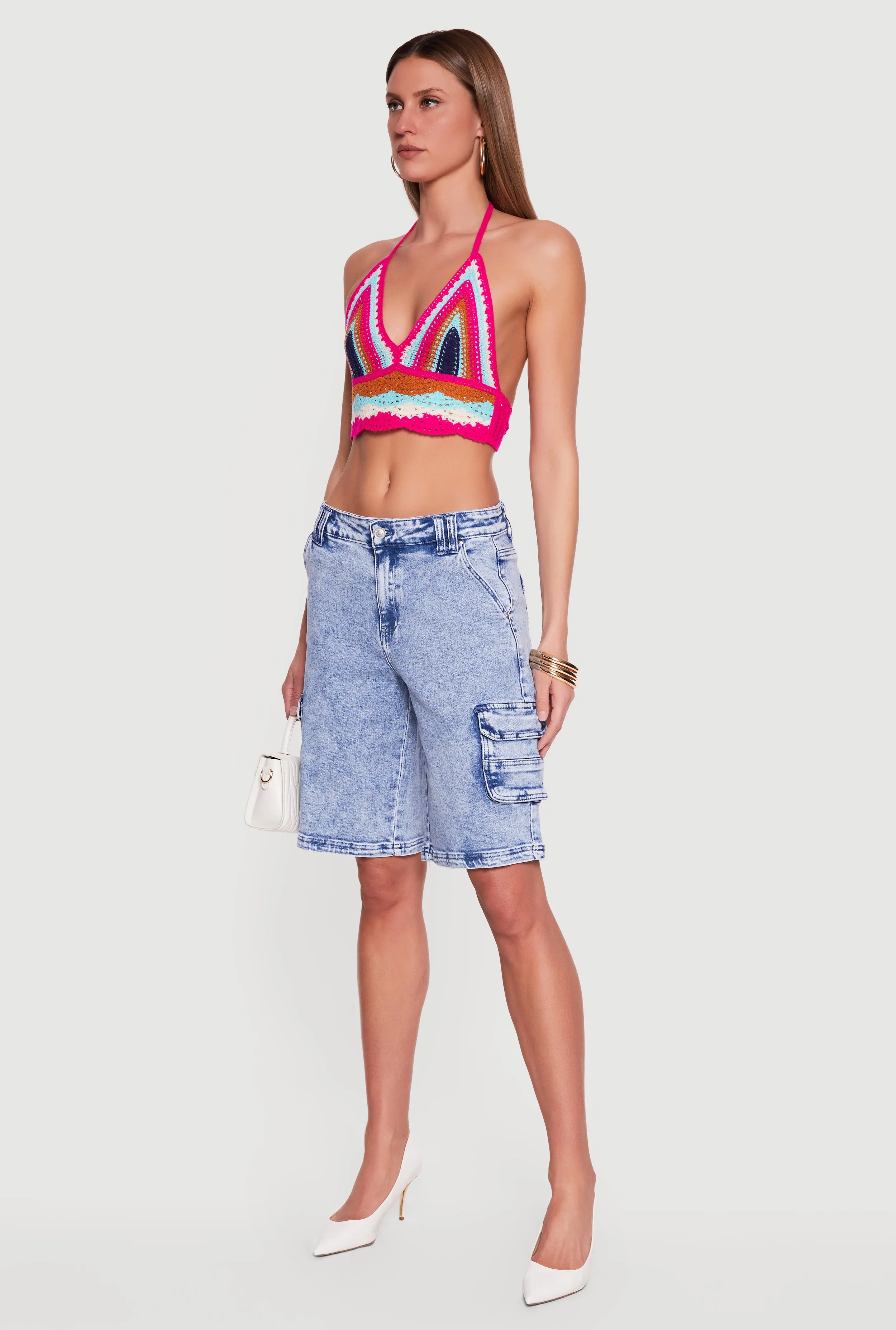 Acid Wash Cargo Pocket Denim Shorts sold by Rainbow product image thumbnail 2