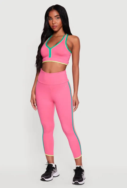 High Waisted Side Stripe Slanted Hem Leggings made by Rainbow