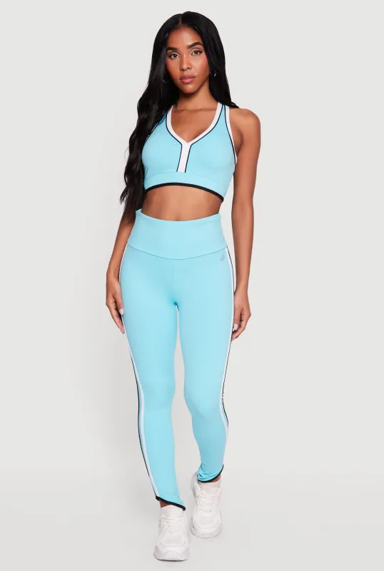 High Waisted Side Stripe Slanted Hem Leggings made by Rainbow