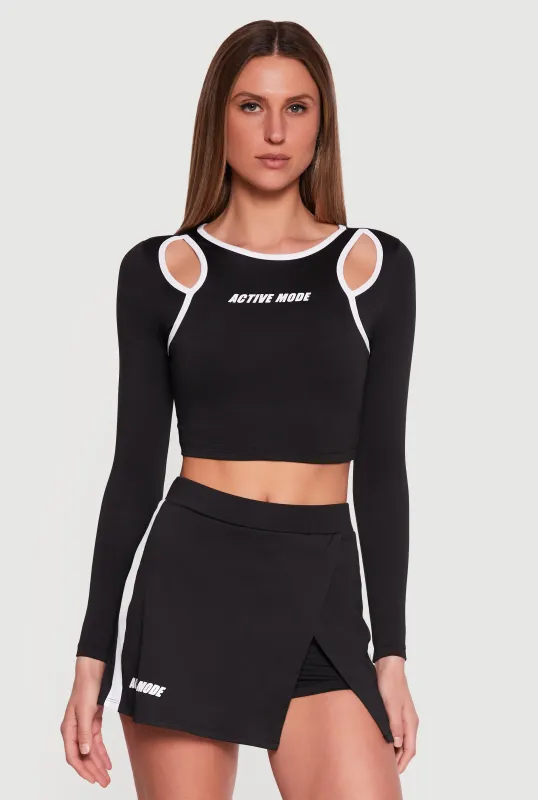 Active Mode Graphic Cutout Long Sleeve Crop Top made by Rainbow