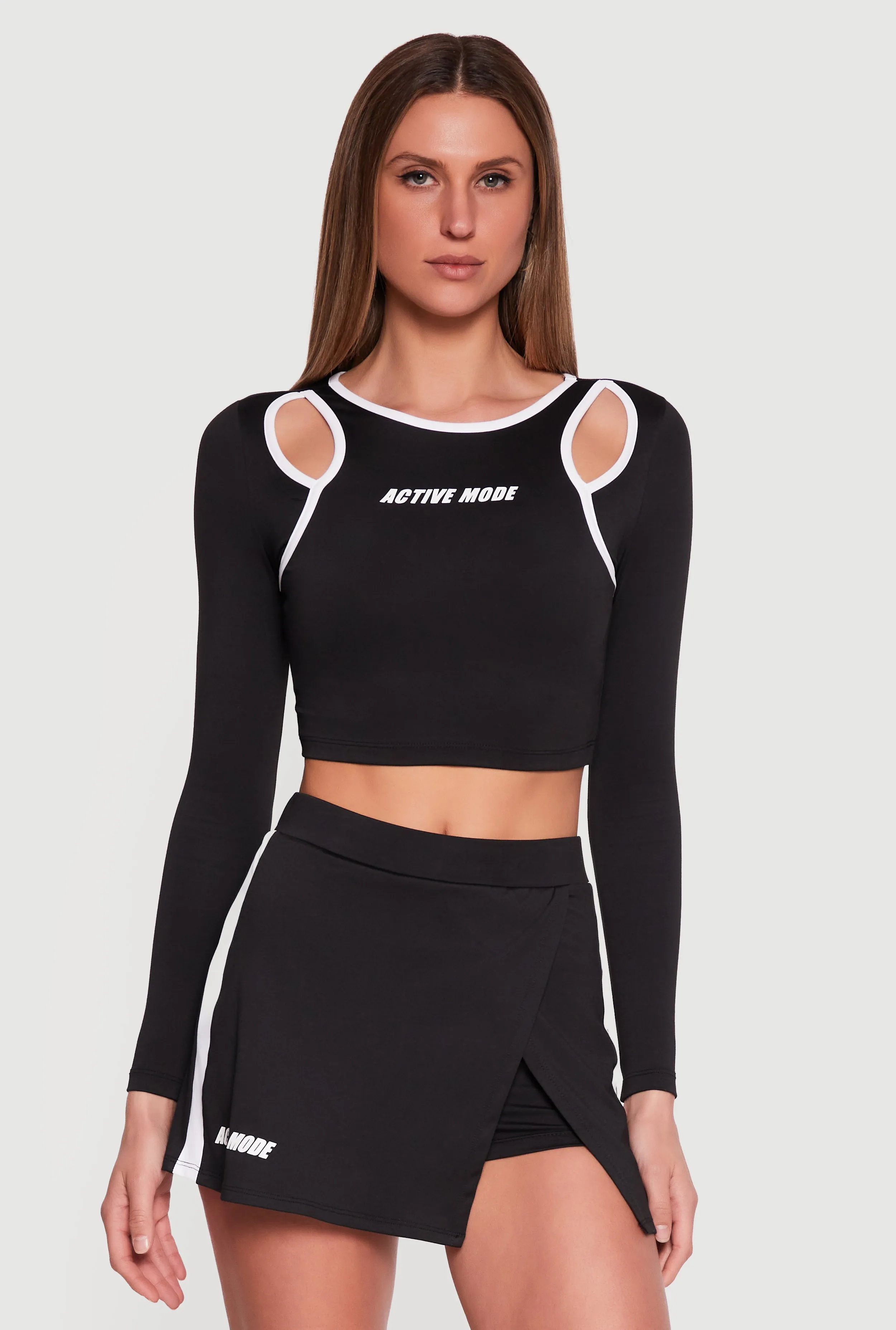 Active Mode Graphic Cutout Long Sleeve Crop Top sold by Rainbow