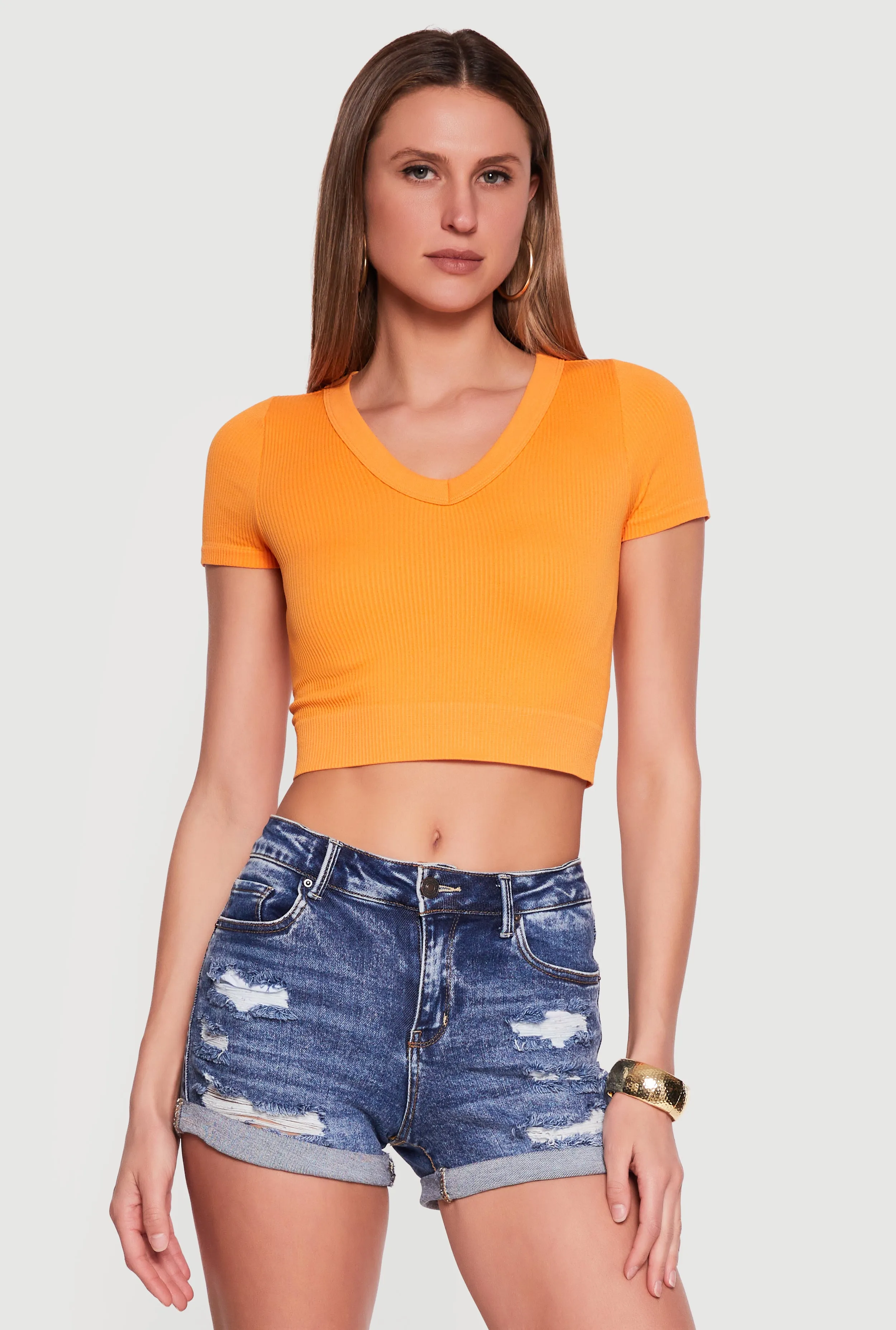 Seamless Cropped V Neck Short Sleeve Tee sold by Rainbow product image thumbnail 2