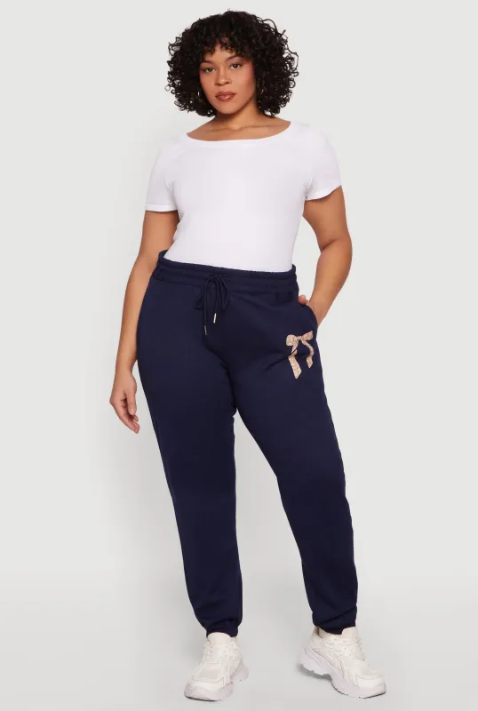 Plus Size Bow Graphic Detail Sweatpants made by Rainbow