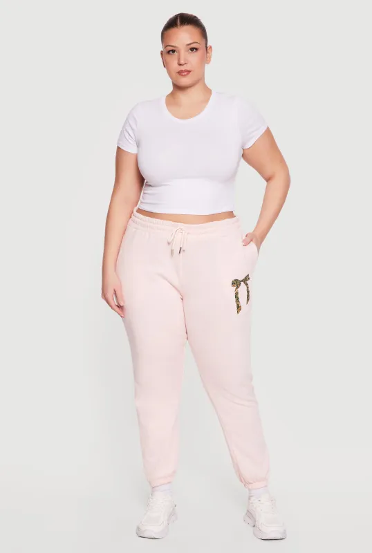 Plus Size Bow Graphic Detail Sweatpants made by Rainbow
