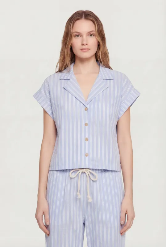 Striped Button Front Collared Dolman Sleeve Blouse made by Rainbow