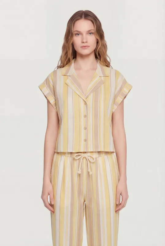 Striped Button Front Collared Dolman Sleeve Blouse made by Rainbow