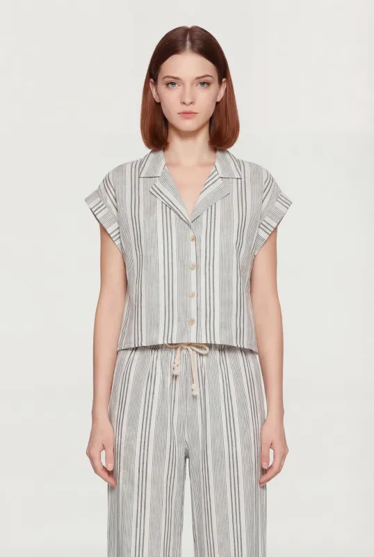 Striped Button Front Collared Dolman Sleeve Blouse made by Rainbow