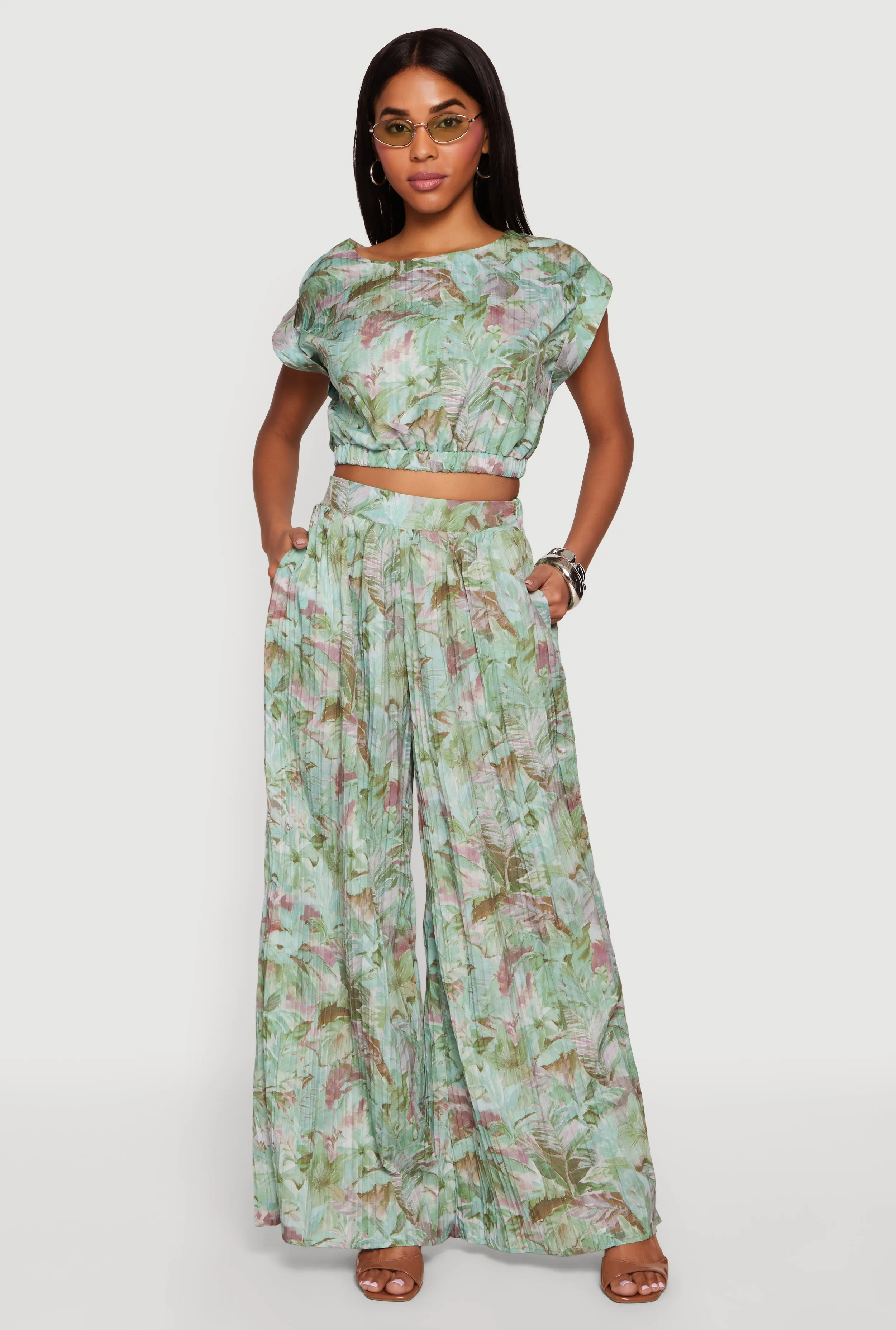 Leaf Print High Waisted Palazzo Pants sold by Rainbow product image thumbnail 2