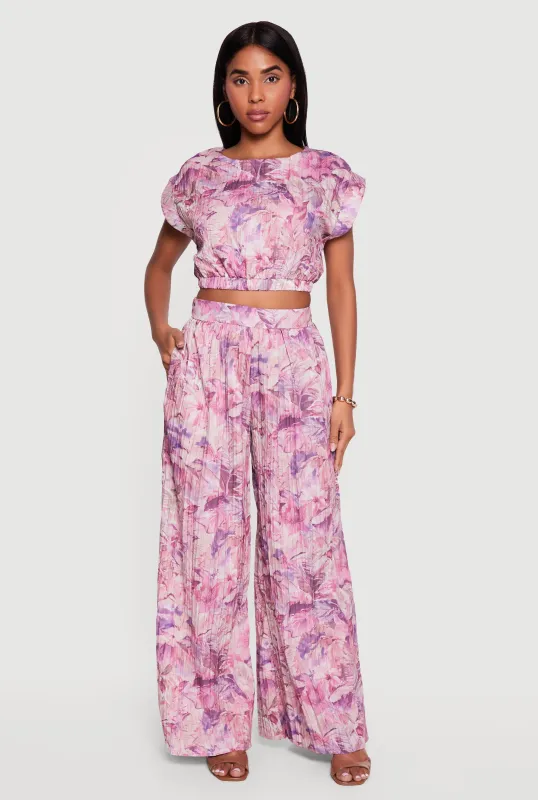 Leaf Print High Waisted Palazzo Pants made by Rainbow