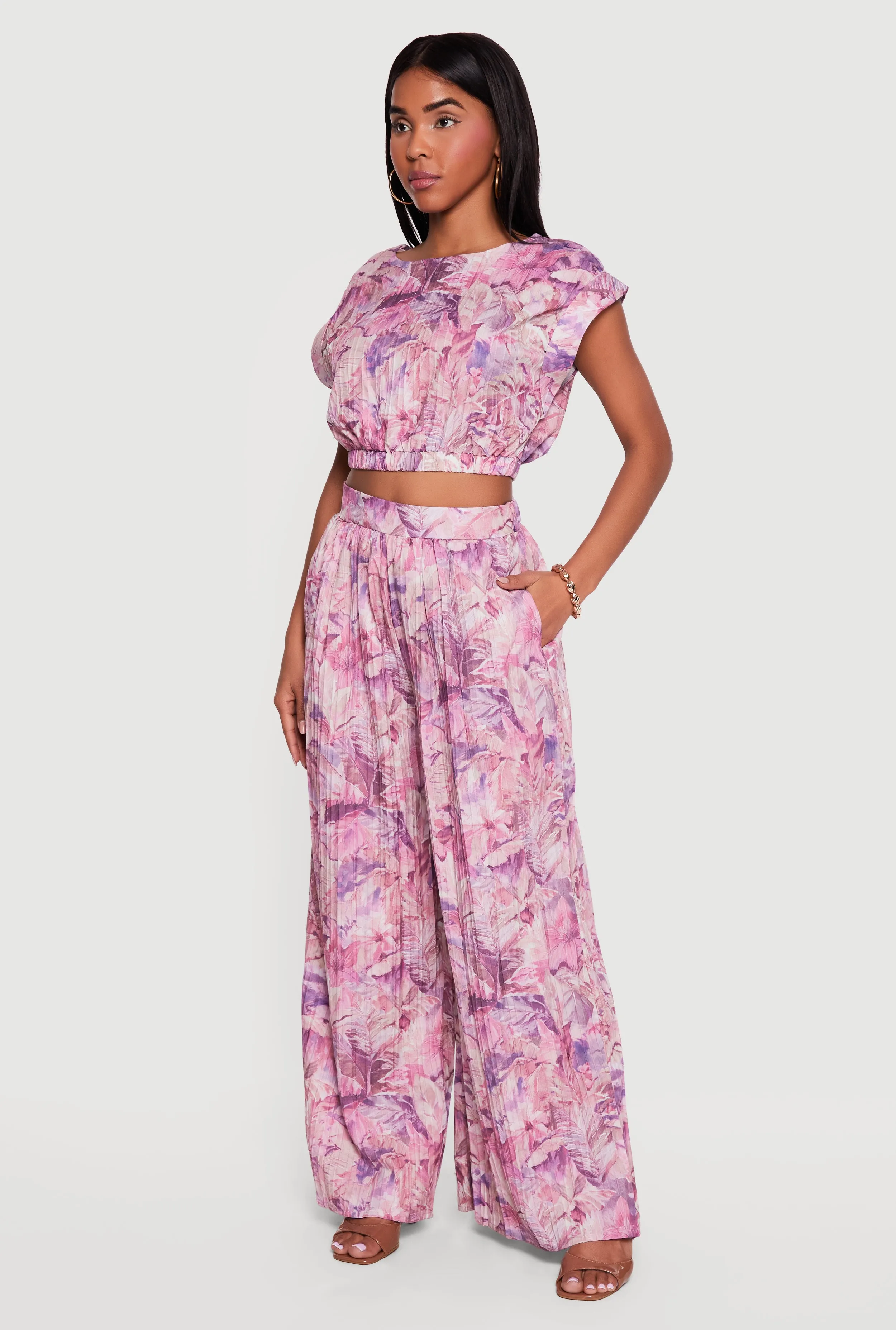 Leaf Print High Waisted Palazzo Pants sold by Rainbow product image thumbnail 2