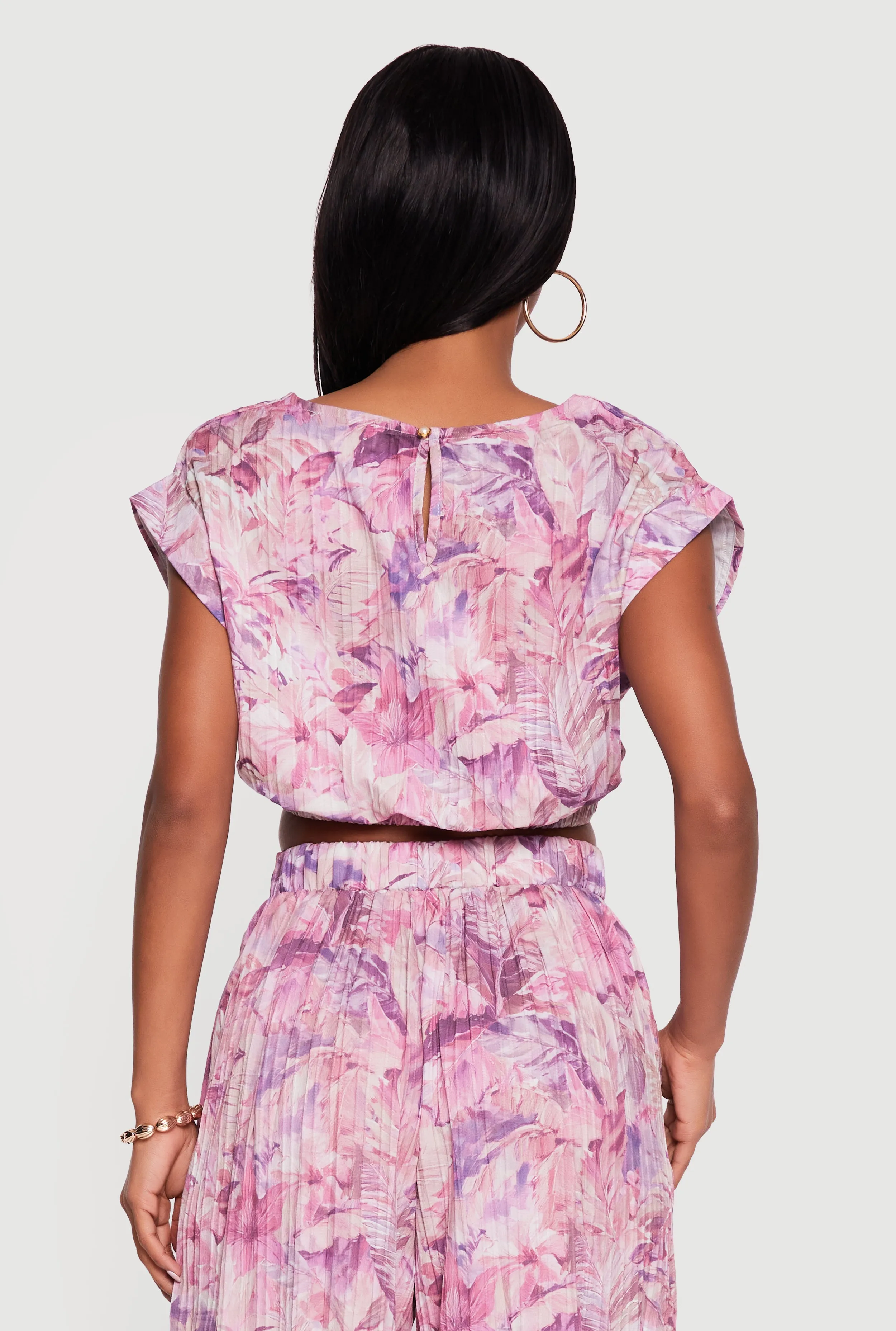 Tropical Leaf Print Cap Sleeve Crop Top sold by Rainbow product image thumbnail 5