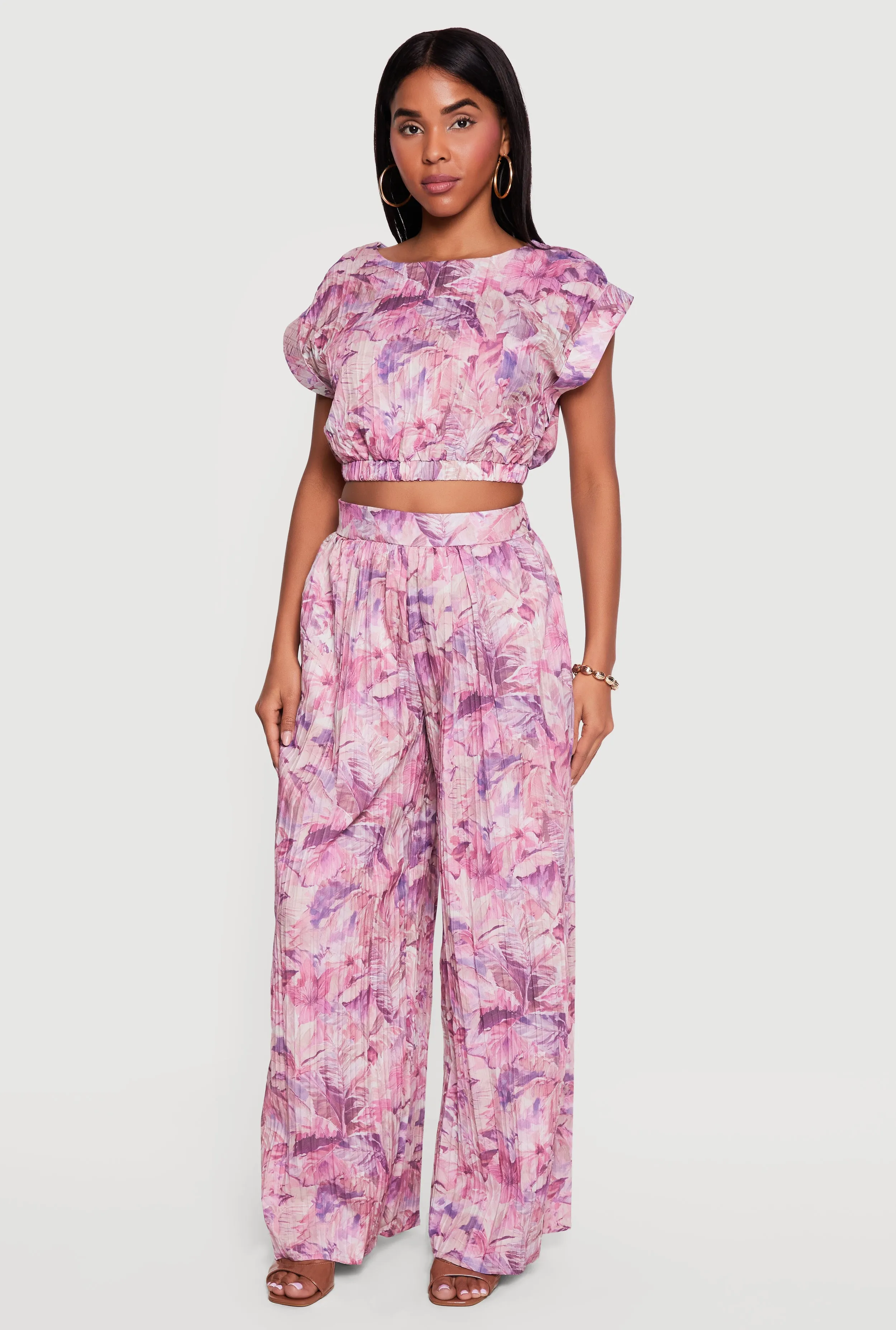 Tropical Leaf Print Cap Sleeve Crop Top sold by Rainbow product image thumbnail 2