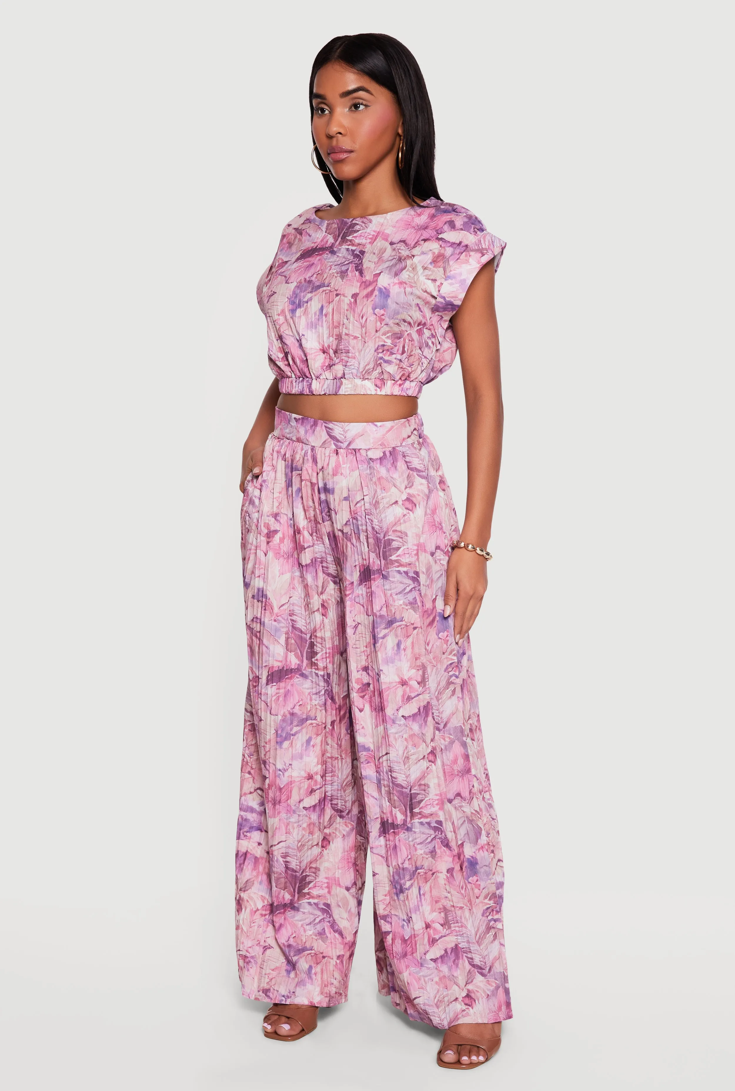 Tropical Leaf Print Cap Sleeve Crop Top sold by Rainbow product image thumbnail 3