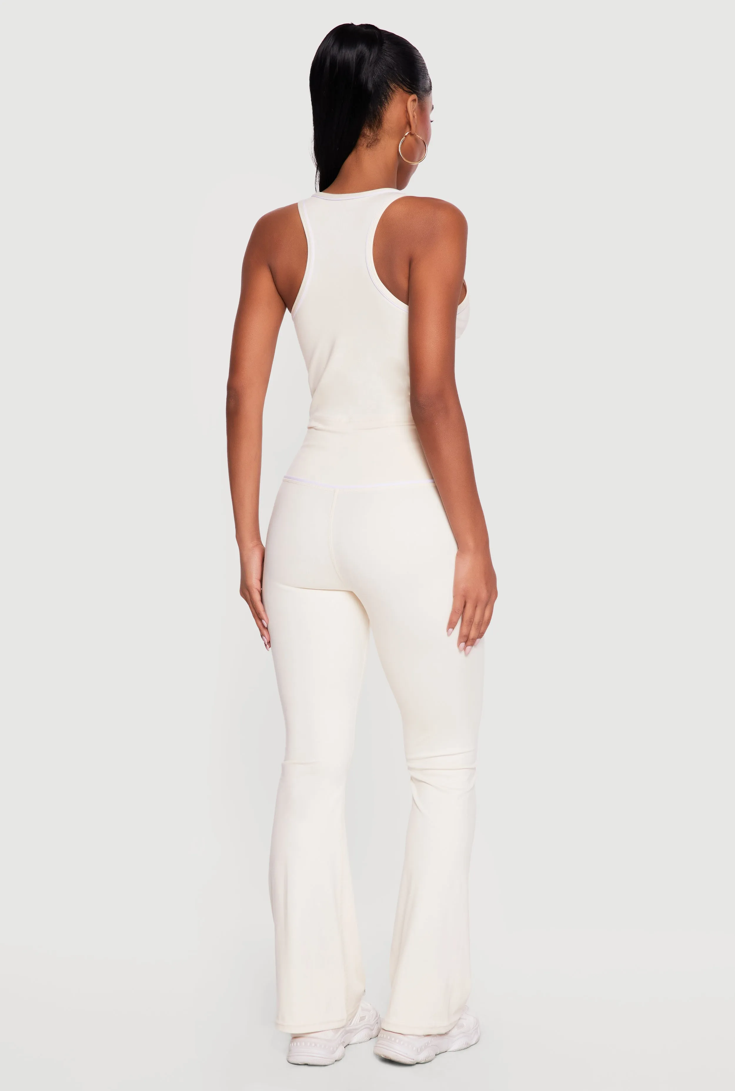 Contrast Trim Racerback Tank Top and Flare Pants Set sold by Rainbow product image thumbnail 3