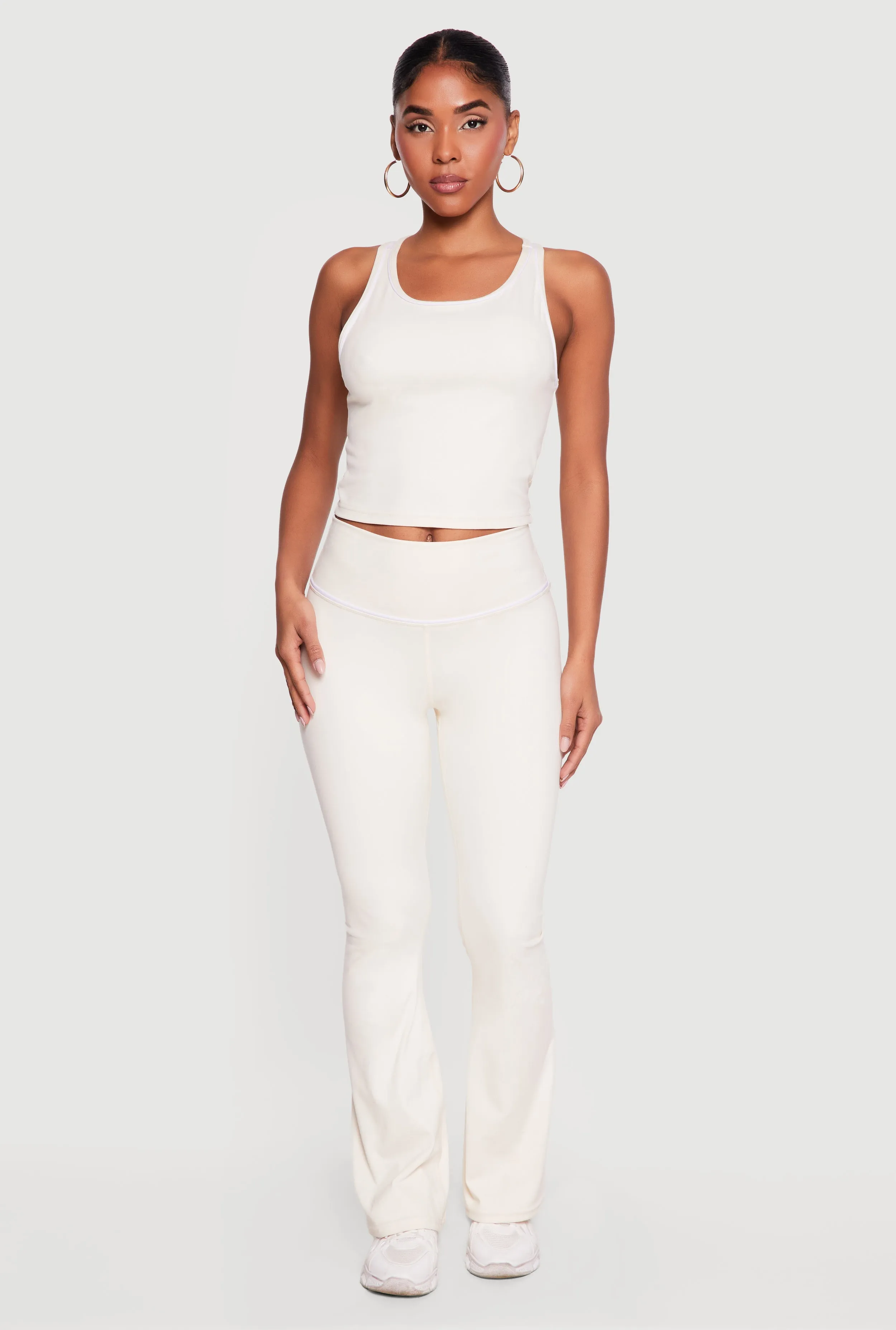 Contrast Trim Racerback Tank Top and Flare Pants Set sold by Rainbow