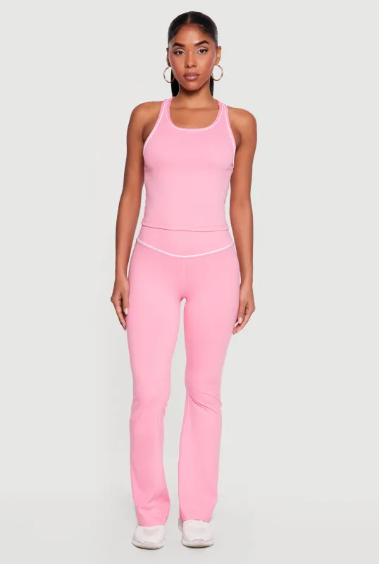 Contrast Trim Racerback Tank Top and Flare Pants Set made by Rainbow