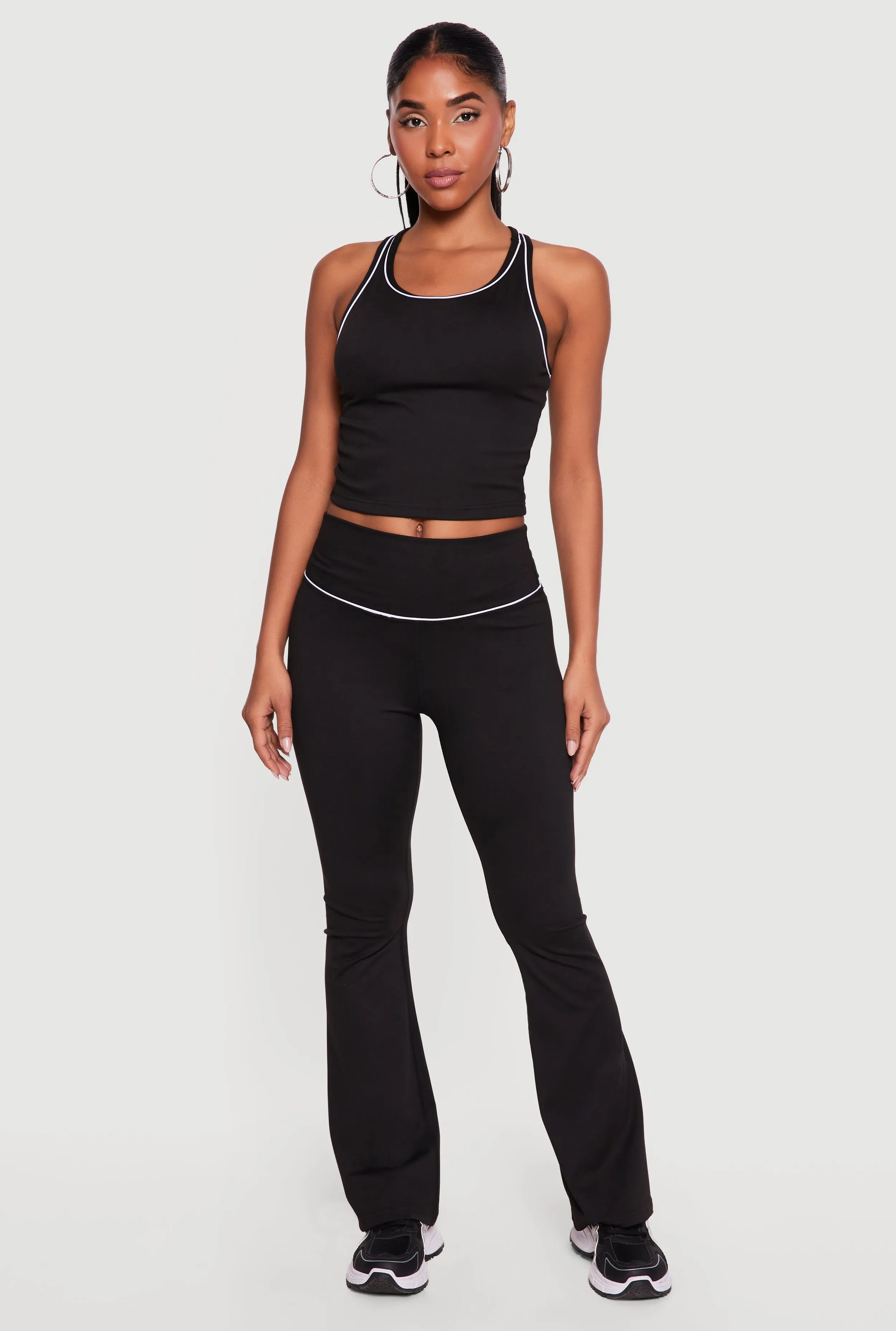 Contrast Trim Racerback Tank Top and Flare Pants Set sold by Rainbow