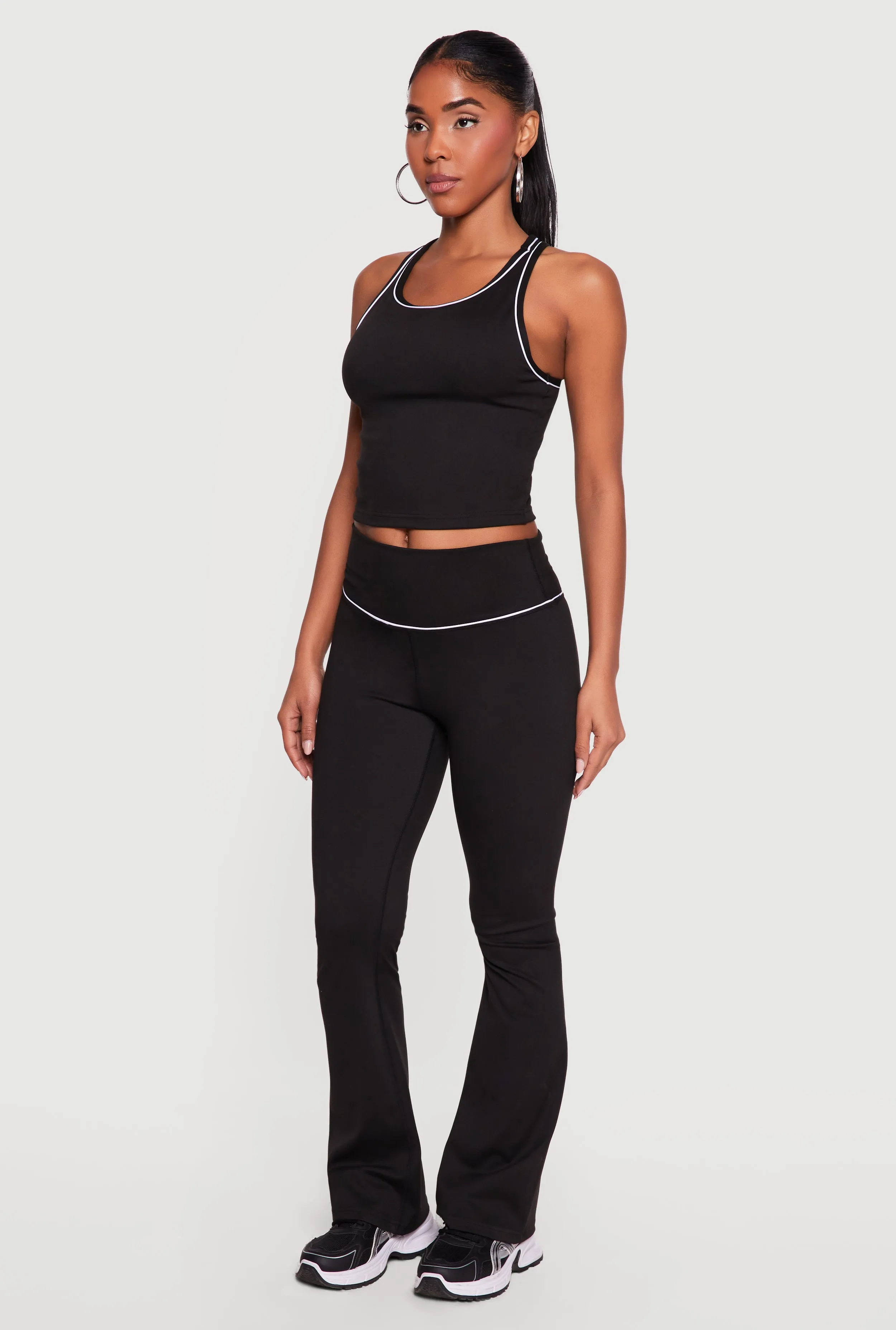 Contrast Trim Racerback Tank Top and Flare Pants Set sold by Rainbow product image thumbnail 2
