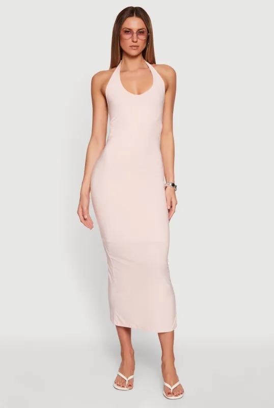 Ruched Cutout Side Halter Maxi Dress made by iris