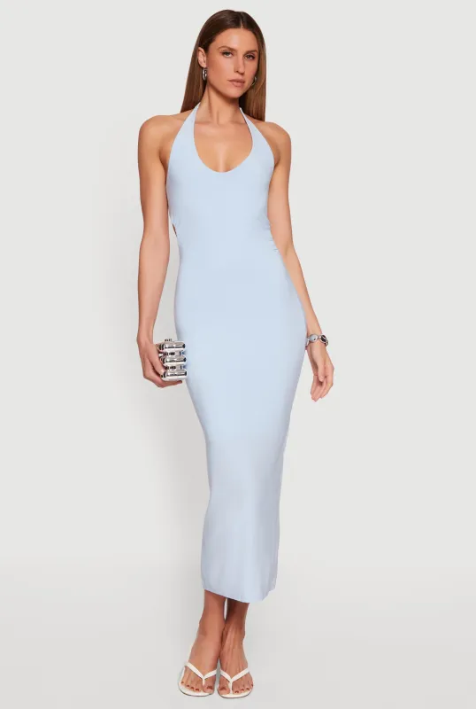Ruched Cutout Side Halter Maxi Dress made by iris