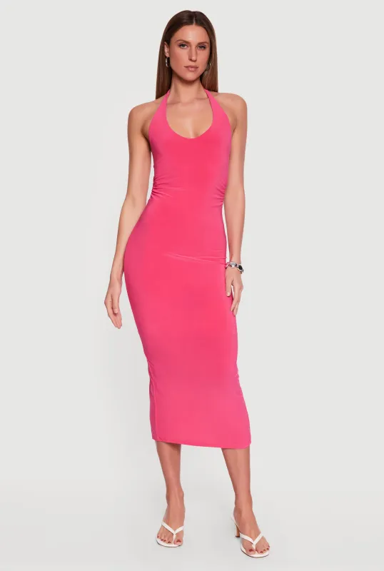 Ruched Cutout Side Halter Maxi Dress made by iris