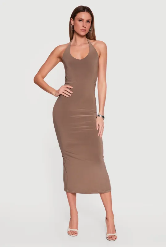 Ruched Cutout Side Halter Maxi Dress made by iris