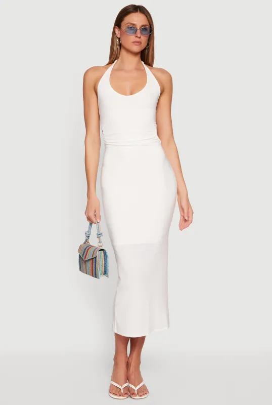 Ruched Cutout Side Halter Maxi Dress made by iris