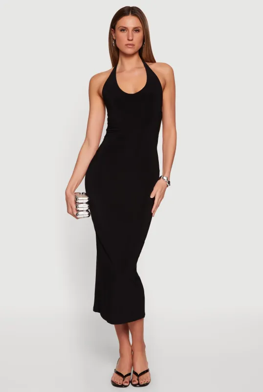 Ruched Cutout Side Halter Maxi Dress made by iris